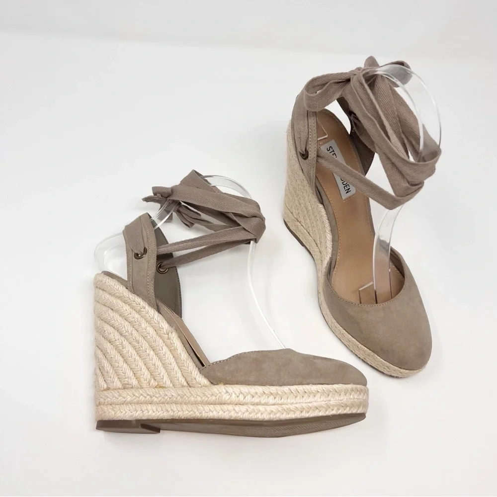 [Steve Madden] Taupe Lace Up Espadrille Wedges